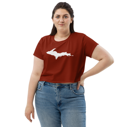 Michigan Upper Peninsula Crop Top (w/ UP Outline) | Sporty - Cherryland Red