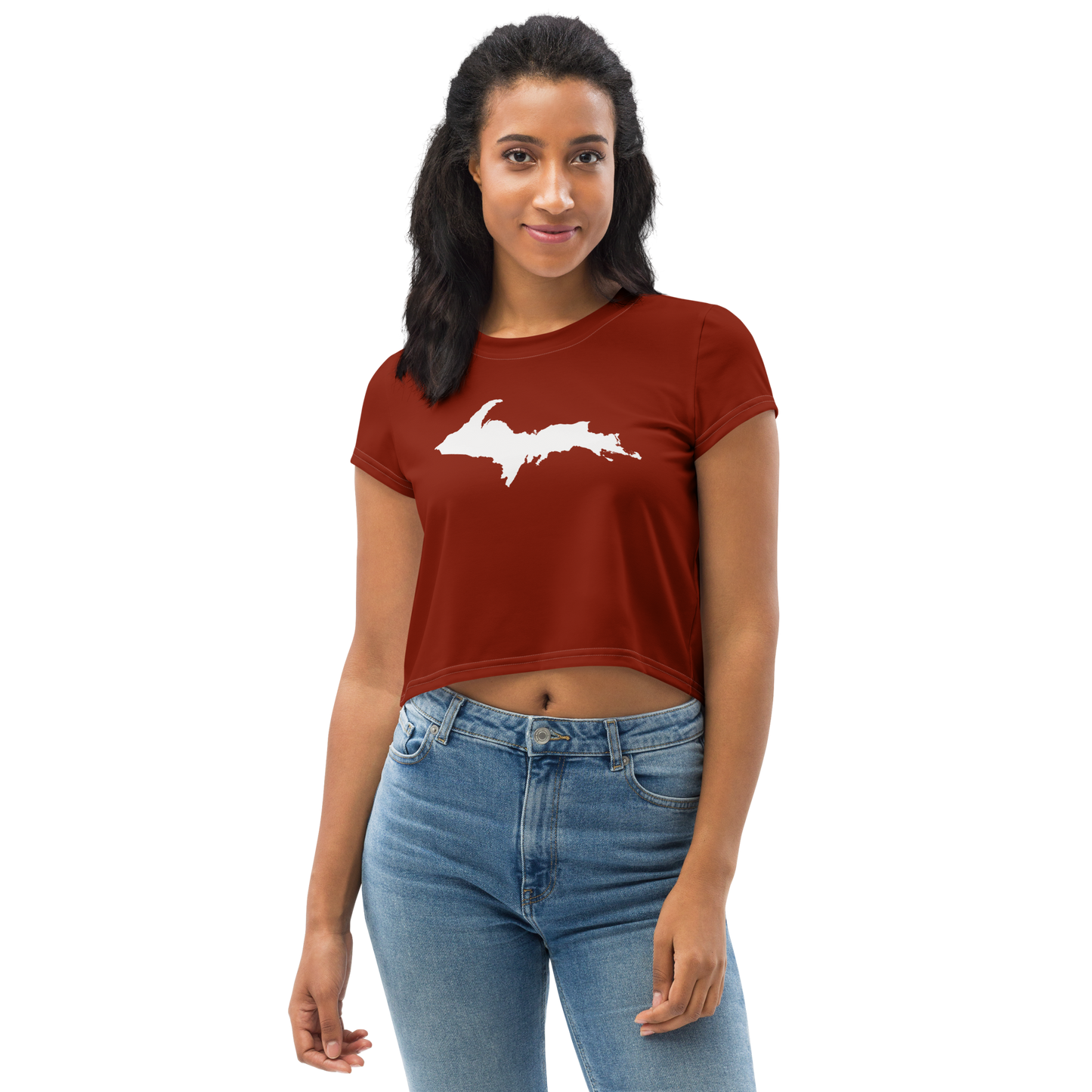 Michigan Upper Peninsula Crop Top (w/ UP Outline) | Sporty - Cherryland Red