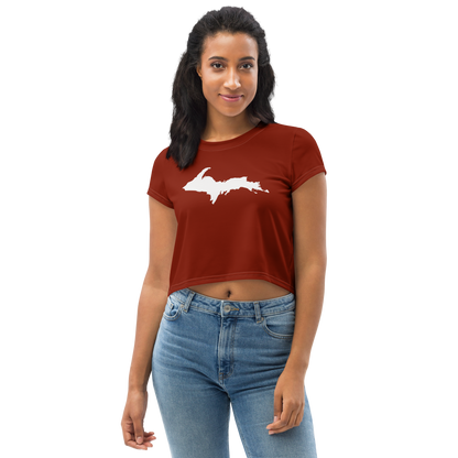 Michigan Upper Peninsula Crop Top (w/ UP Outline) | Sporty - Cherryland Red