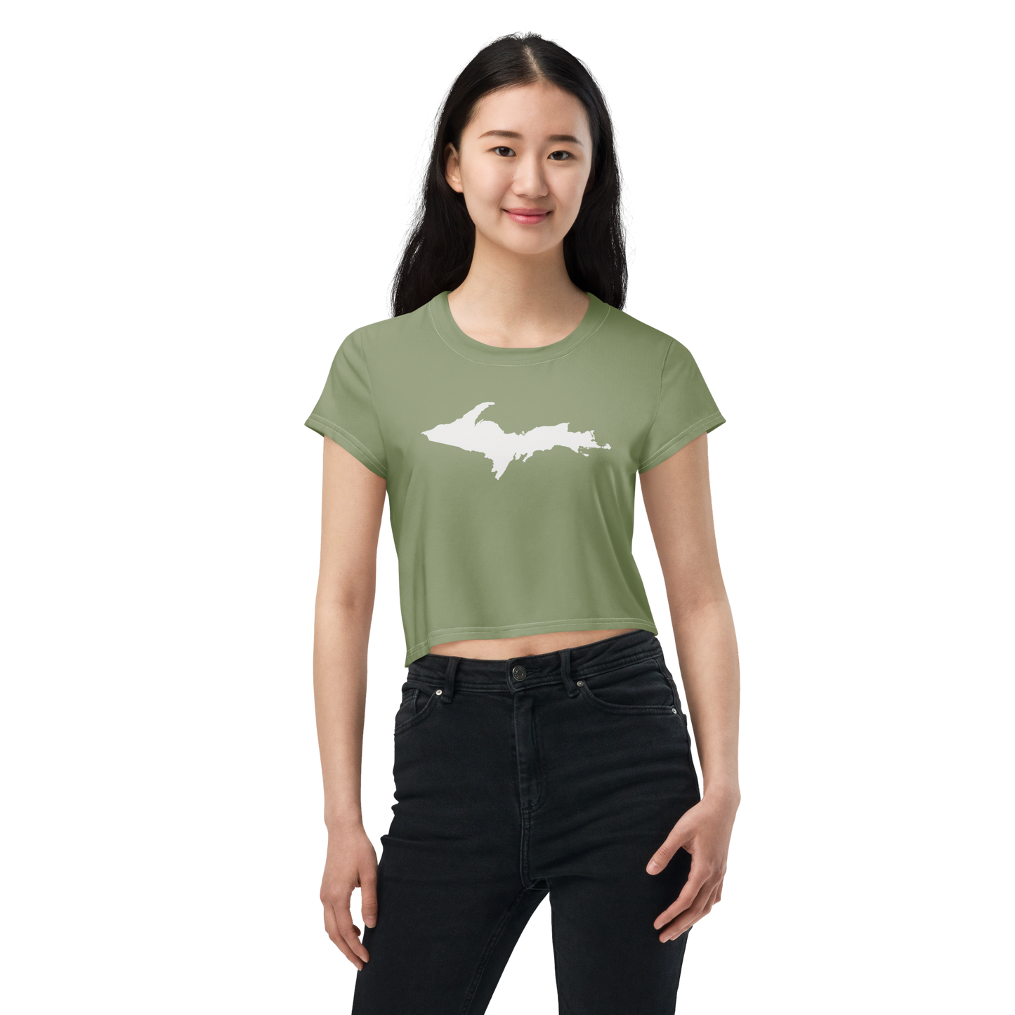 Michigan Upper Peninsula Crop Top (w/ UP Outline) | Sporty - Beachgrass Green