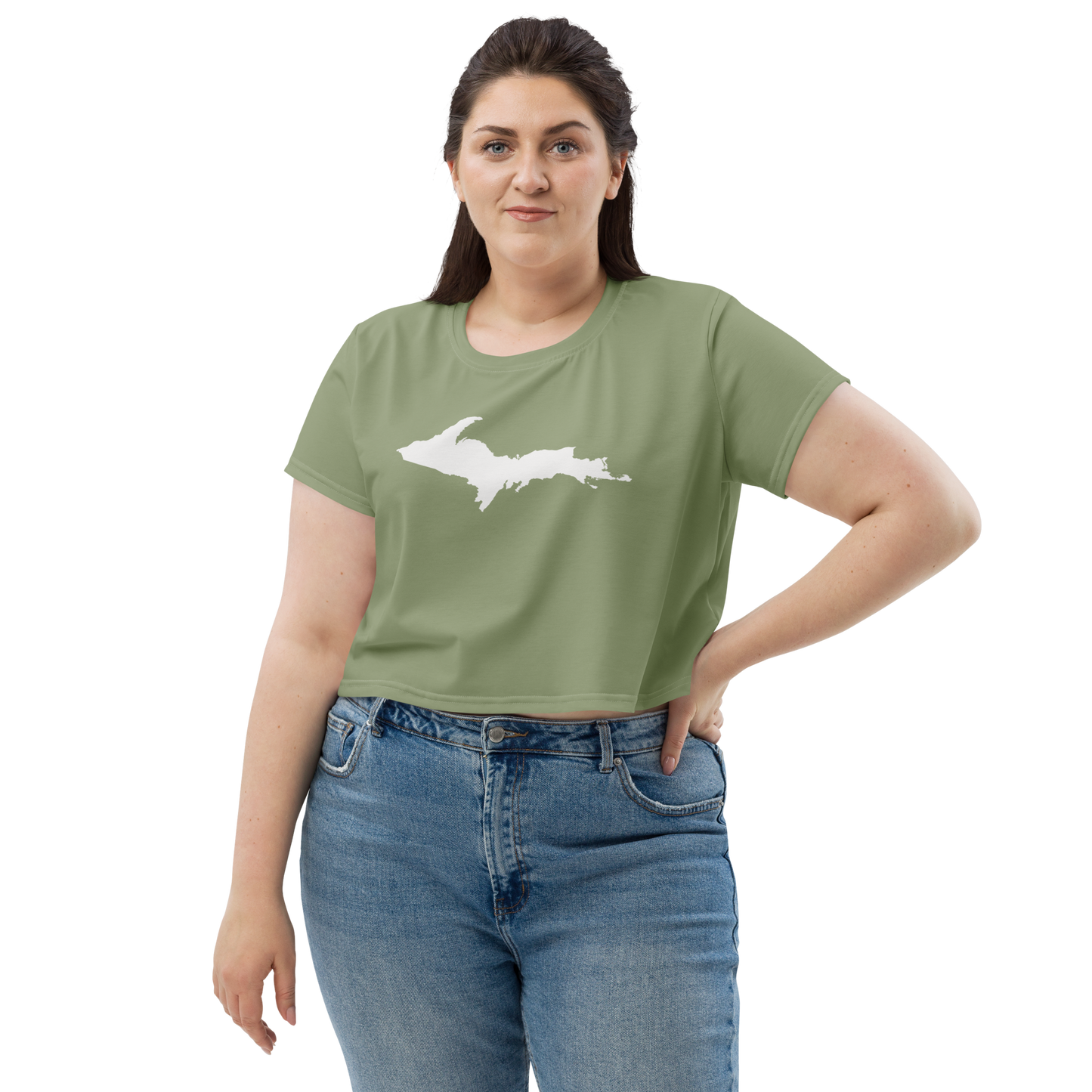 Michigan Upper Peninsula Crop Top (w/ UP Outline) | Sporty - Beachgrass Green