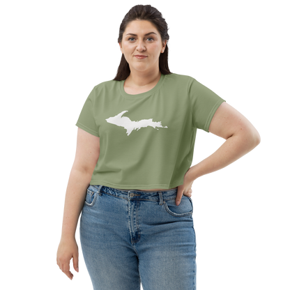 Michigan Upper Peninsula Crop Top (w/ UP Outline) | Sporty - Beachgrass Green