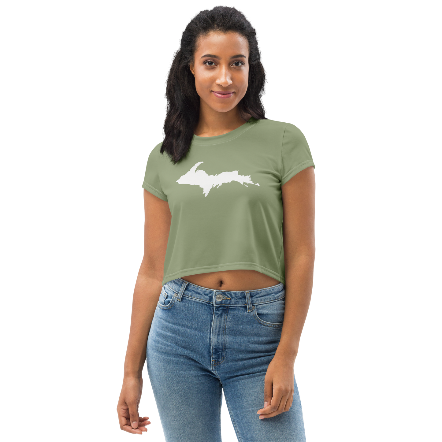 Michigan Upper Peninsula Crop Top (w/ UP Outline) | Sporty - Beachgrass Green