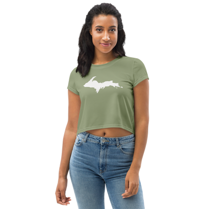 Michigan Upper Peninsula Crop Top (w/ UP Outline) | Sporty - Beachgrass Green