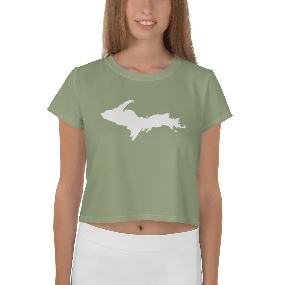 Michigan Upper Peninsula Crop Top (w/ UP Outline) | Sporty - Beachgrass Green