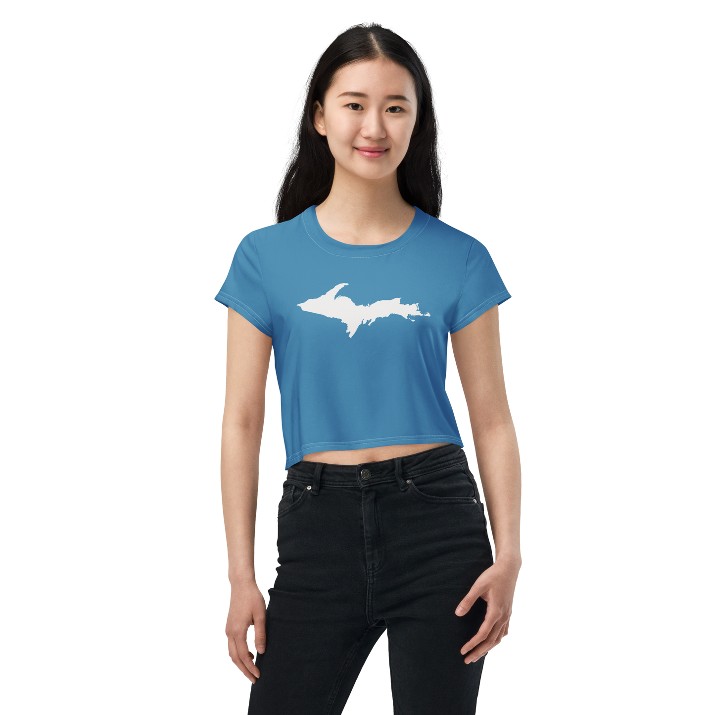 Michigan Upper Peninsula Crop Top (w/ UP Outline) | Sporty - Lake Michigan Blue