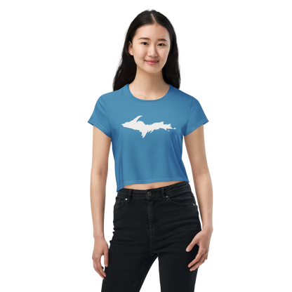 Michigan Upper Peninsula Crop Top (w/ UP Outline) | Sporty - Lake Michigan Blue