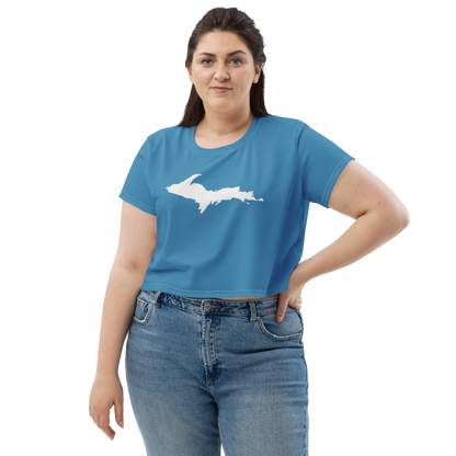 Michigan Upper Peninsula Crop Top (w/ UP Outline) | Sporty - Lake Michigan Blue