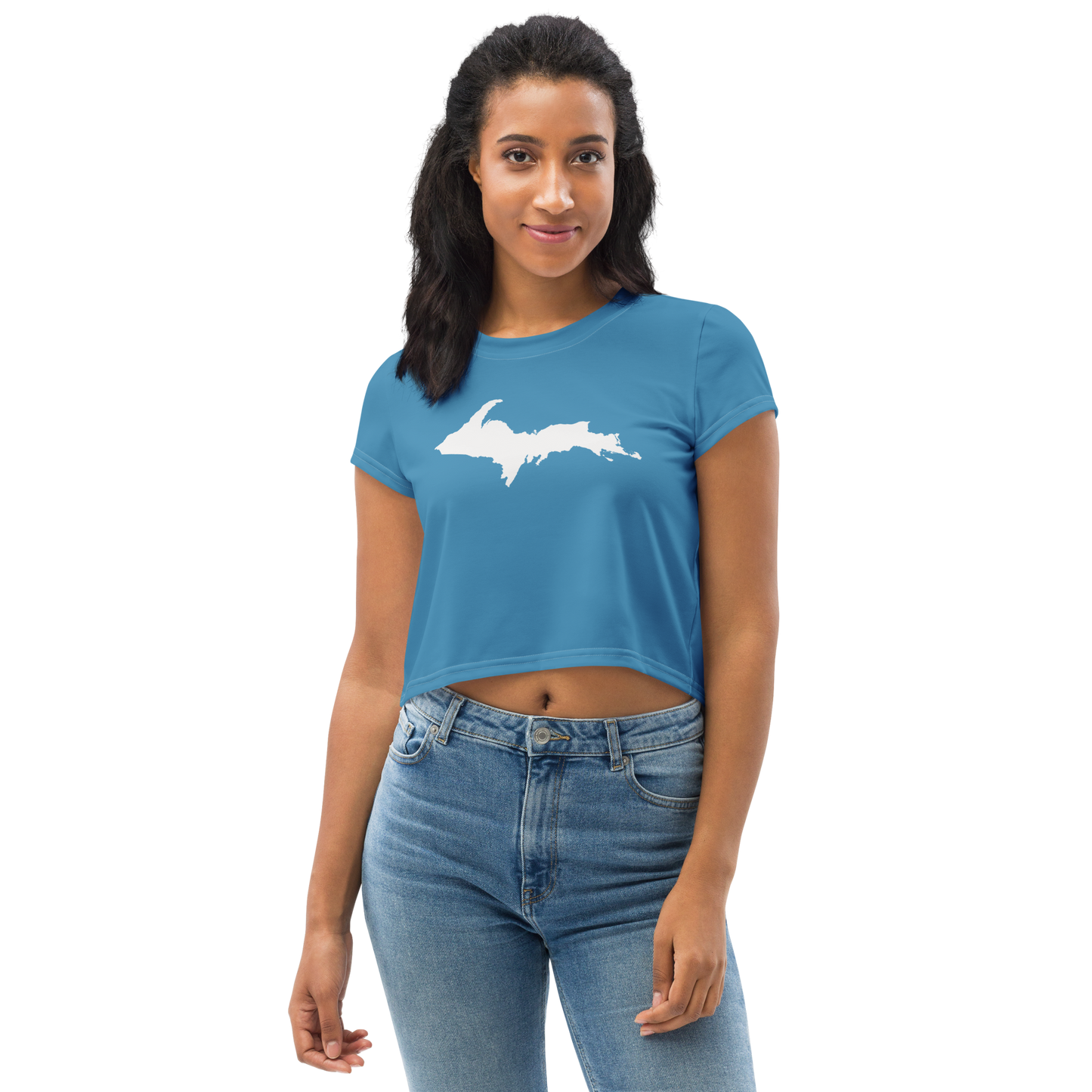 Michigan Upper Peninsula Crop Top (w/ UP Outline) | Sporty - Lake Michigan Blue