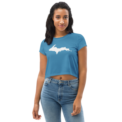 Michigan Upper Peninsula Crop Top (w/ UP Outline) | Sporty - Lake Michigan Blue