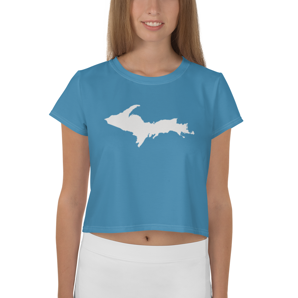 Michigan Upper Peninsula Crop Top (w/ UP Outline) | Sporty - Lake Michigan Blue