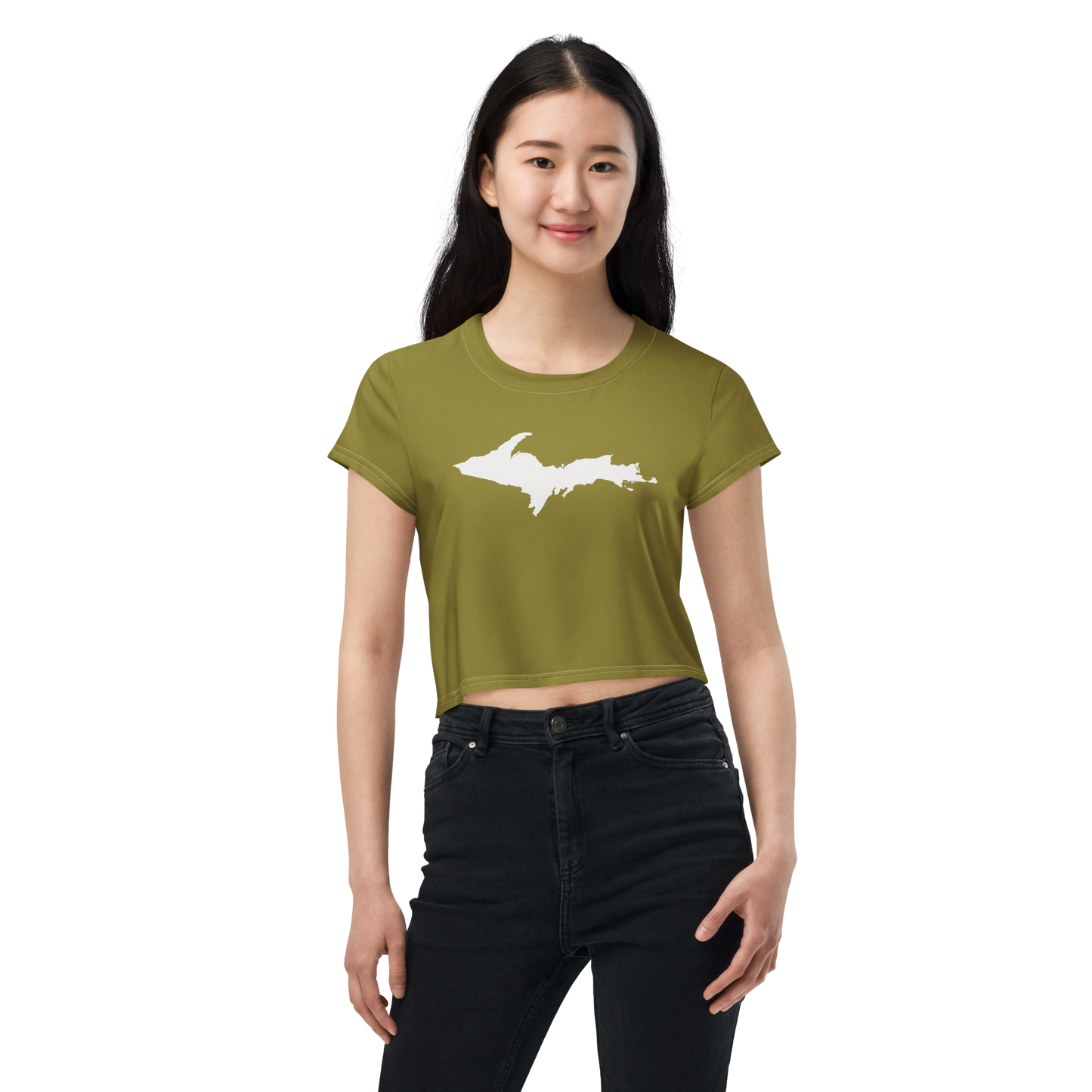 Michigan Upper Peninsula Crop Top (w/ UP Outline) | Sporty - Scrub Gold