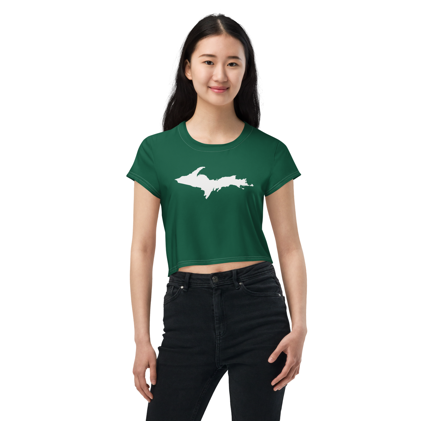 Michigan Upper Peninsula Crop Top (w/ UP Outline) | Sporty - Superior Green