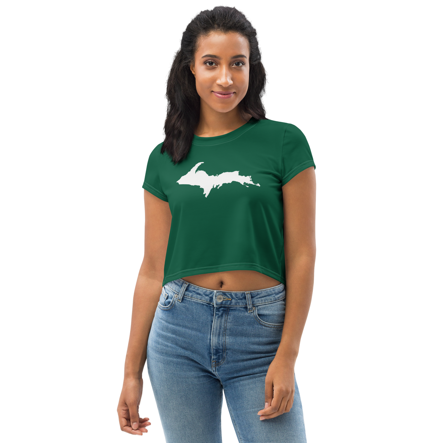 Michigan Upper Peninsula Crop Top (w/ UP Outline) | Sporty - Superior Green