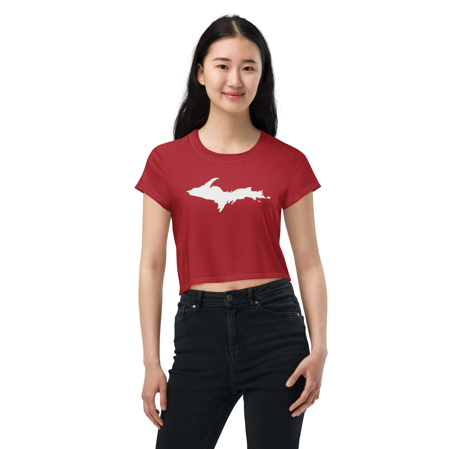 Michigan Upper Peninsula Crop Top (w/ UP Outline) | Sporty - Thimbleberry Red