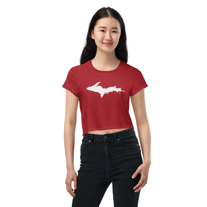 Michigan Upper Peninsula Crop Top (w/ UP Outline) | Sporty - Thimbleberry Red