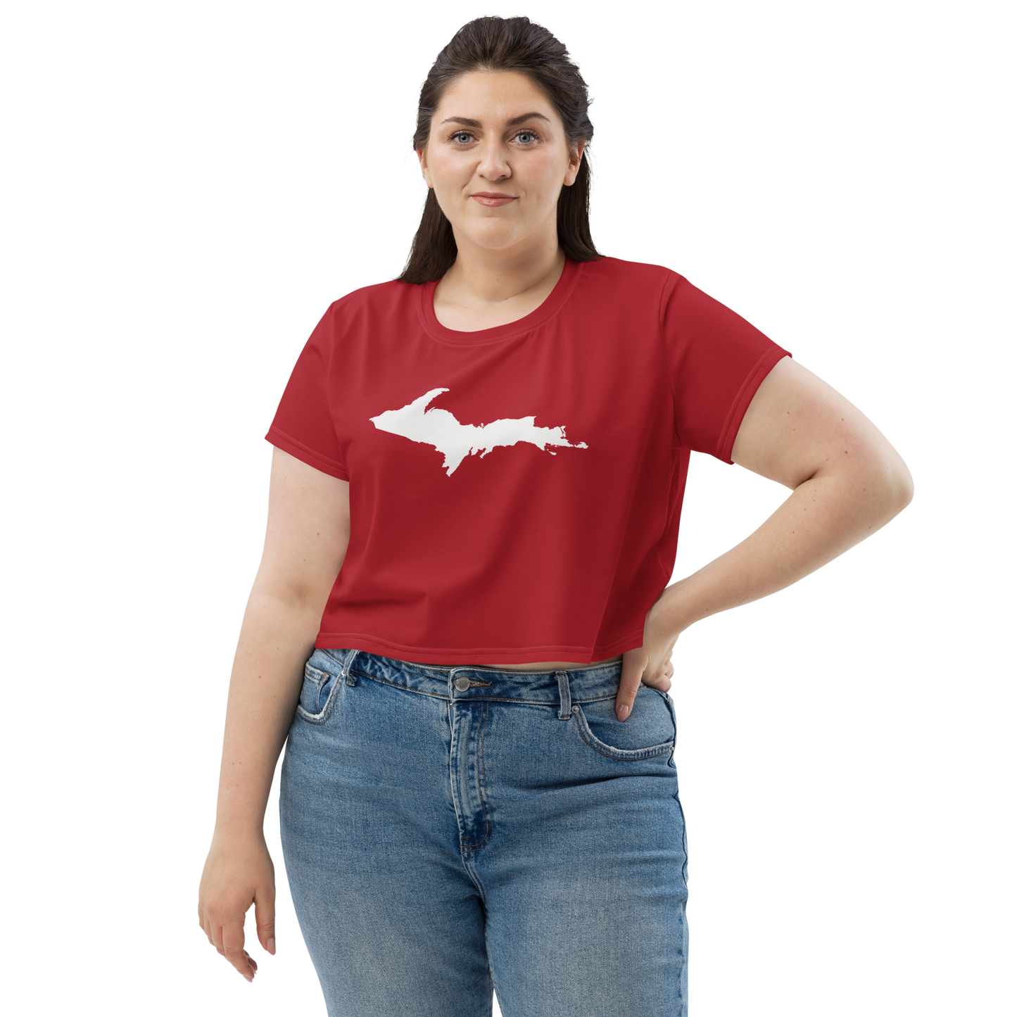 Michigan Upper Peninsula Crop Top (w/ UP Outline) | Sporty - Thimbleberry Red