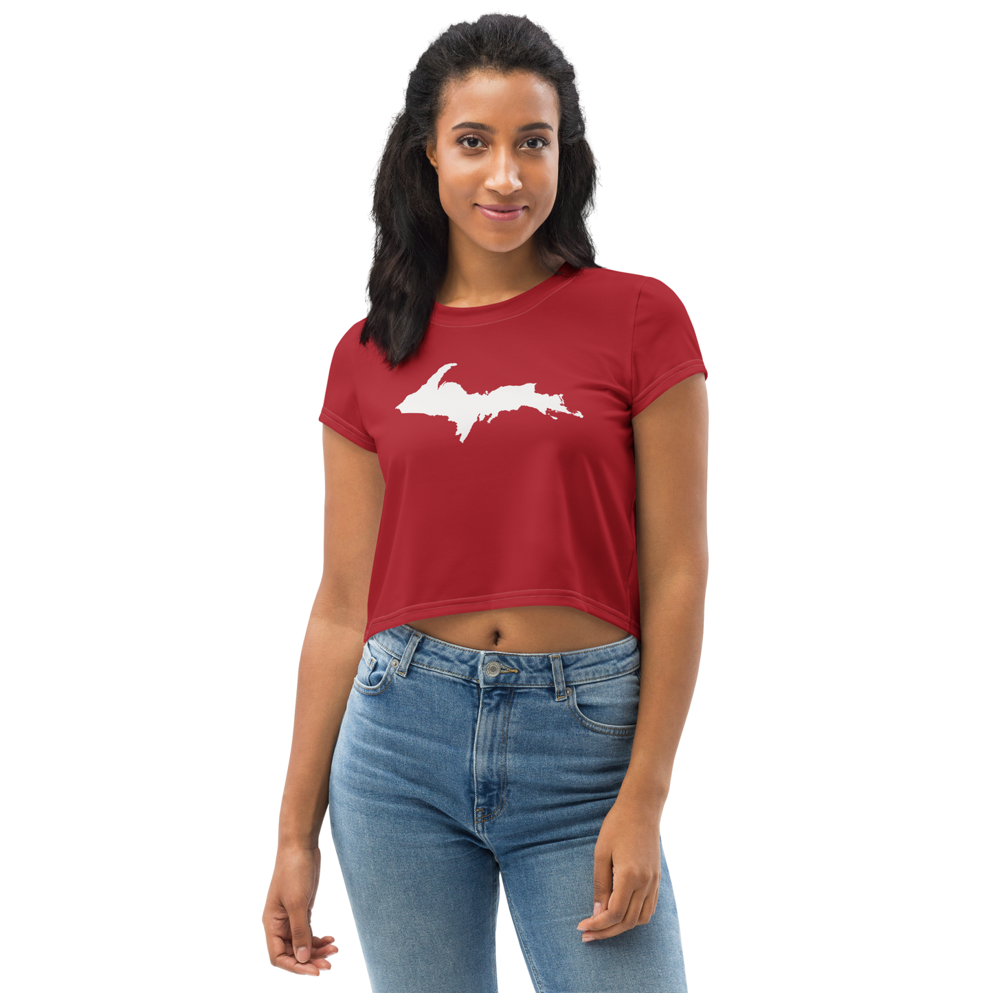 Michigan Upper Peninsula Crop Top (w/ UP Outline) | Sporty - Thimbleberry Red