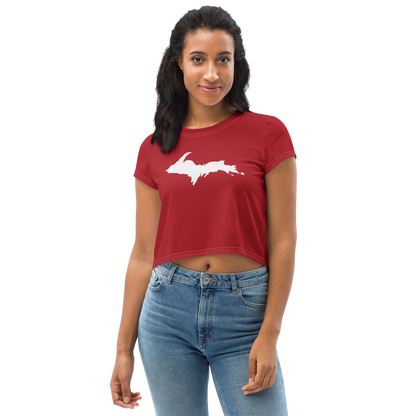 Michigan Upper Peninsula Crop Top (w/ UP Outline) | Sporty - Thimbleberry Red