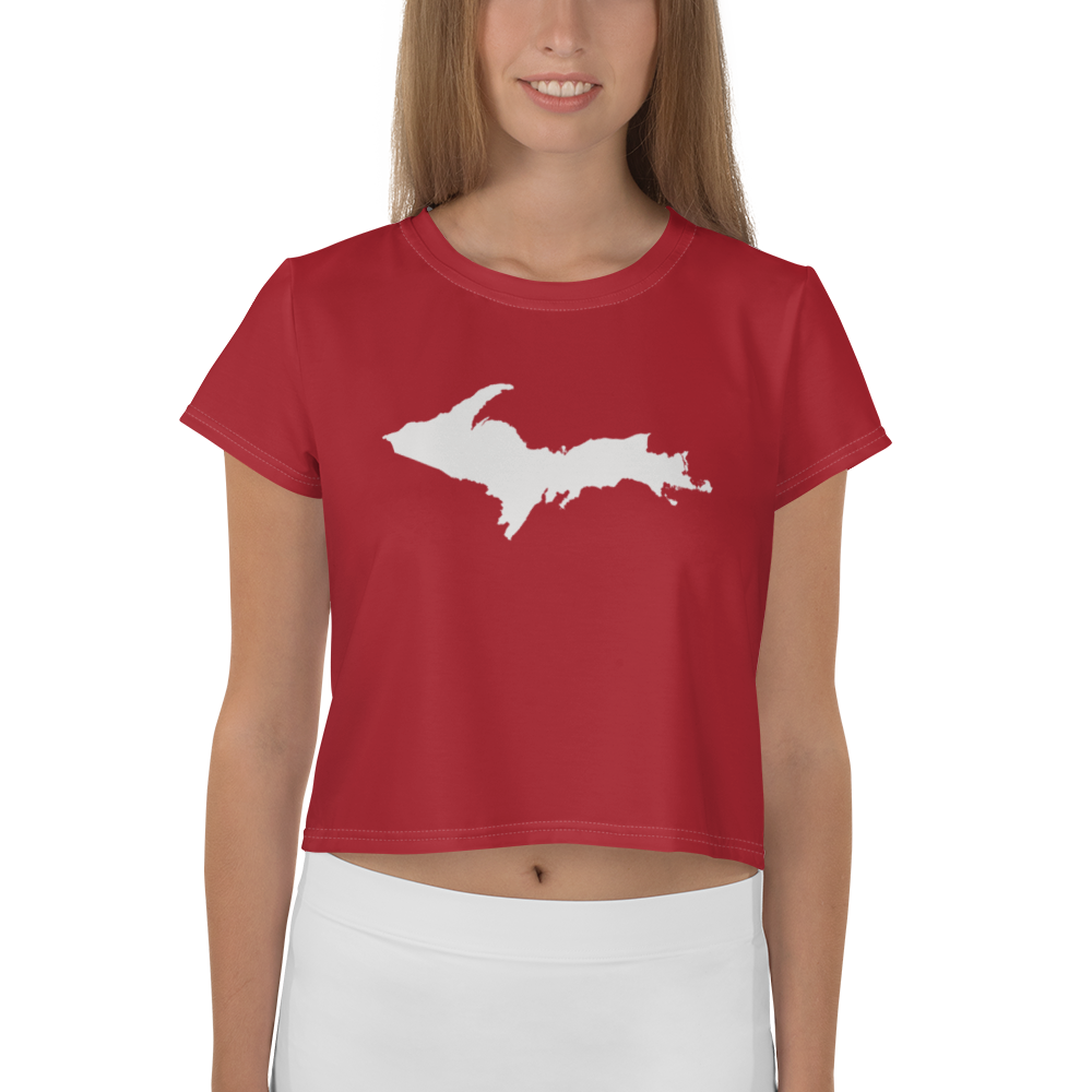 Michigan Upper Peninsula Crop Top (w/ UP Outline) | Sporty - Thimbleberry Red