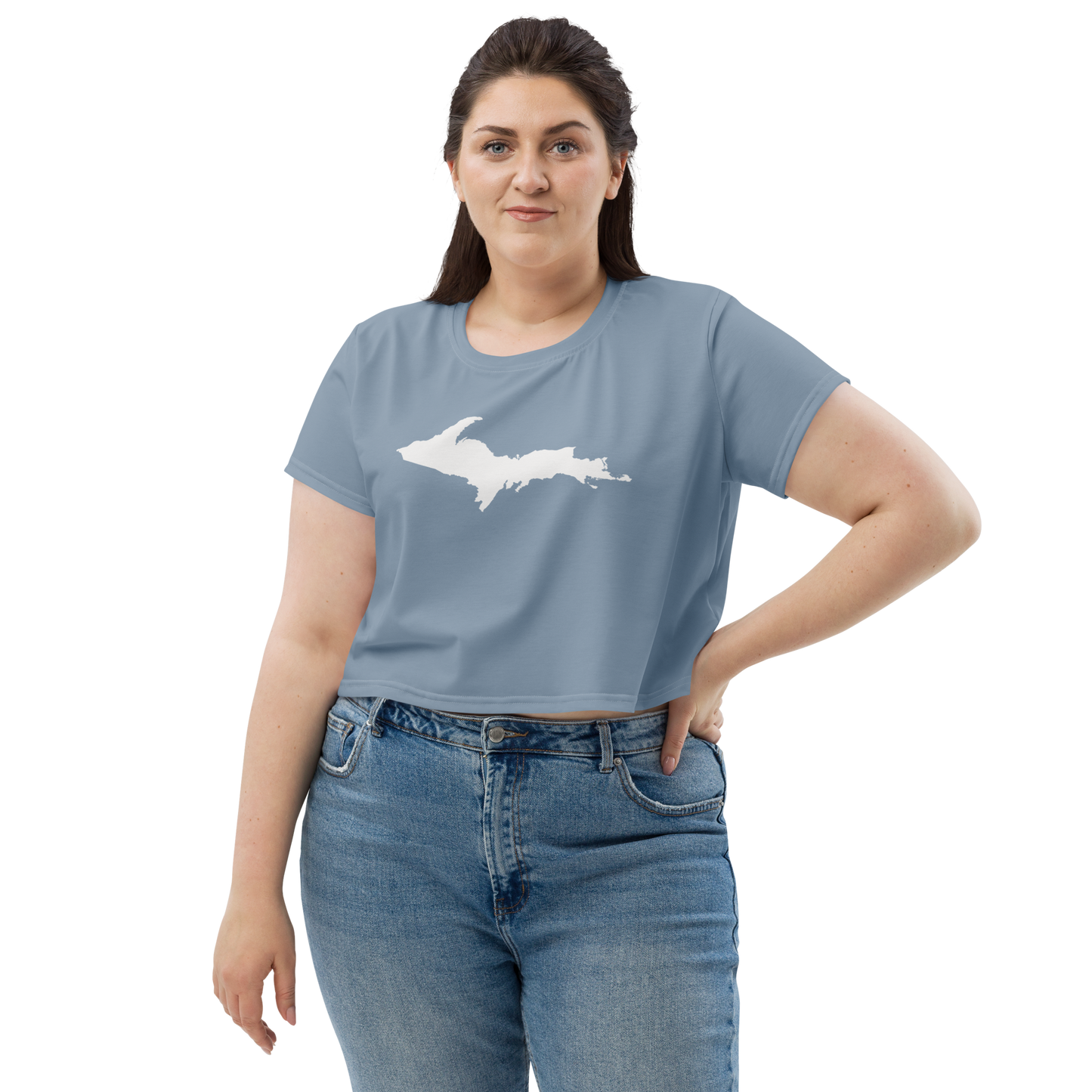 Michigan Upper Peninsula Crop Top (w/ UP Outline) | Sporty - B-24 Grey