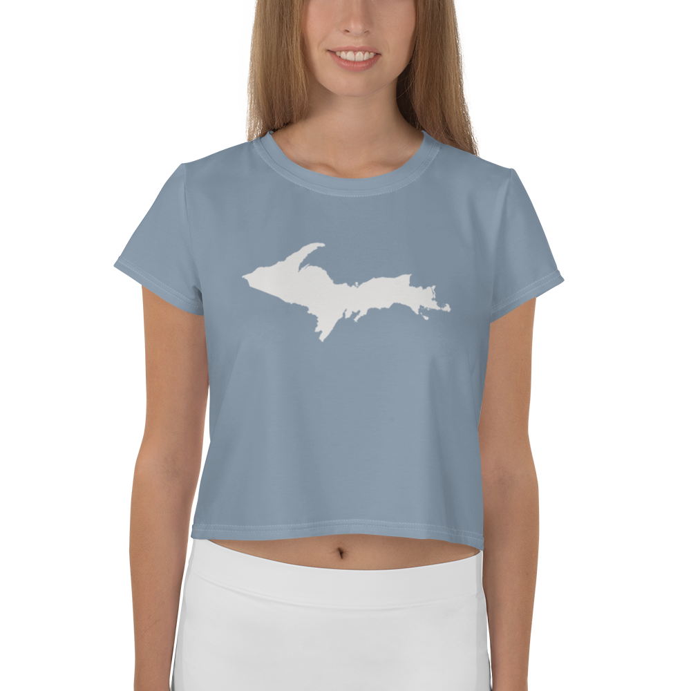 Michigan Upper Peninsula Crop Top (w/ UP Outline) | Sporty - B-24 Grey