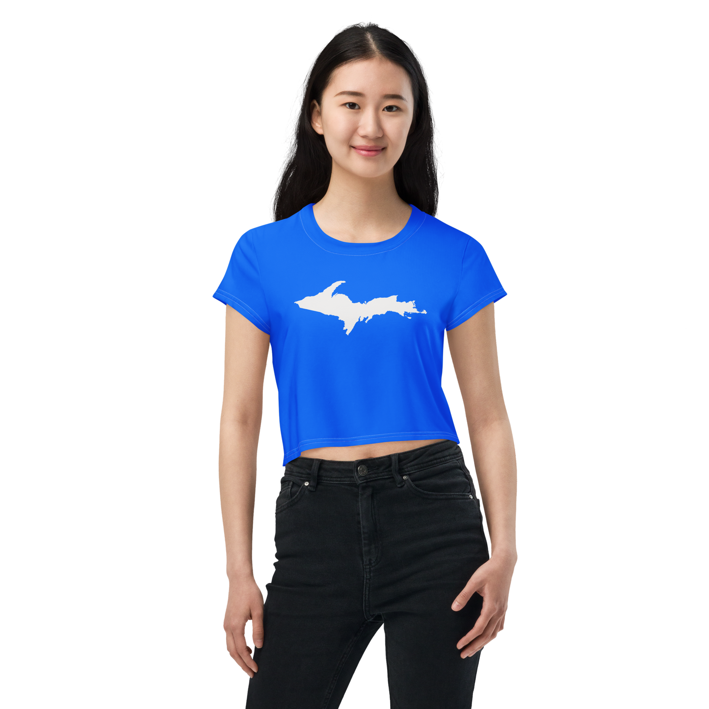 Michigan Upper Peninsula Crop Top (w/ UP Outline) | Sporty - Motor Town Blue