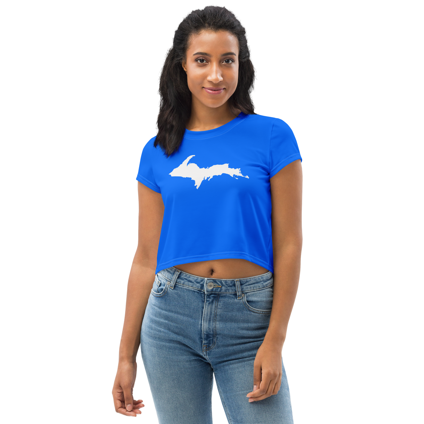 Michigan Upper Peninsula Crop Top (w/ UP Outline) | Sporty - Motor Town Blue