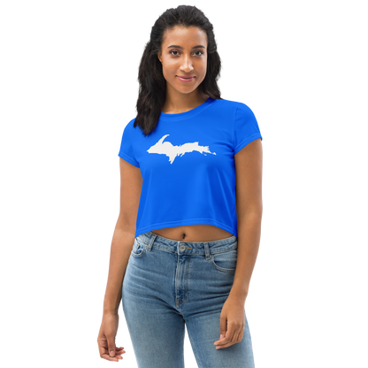 Michigan Upper Peninsula Crop Top (w/ UP Outline) | Sporty - Motor Town Blue