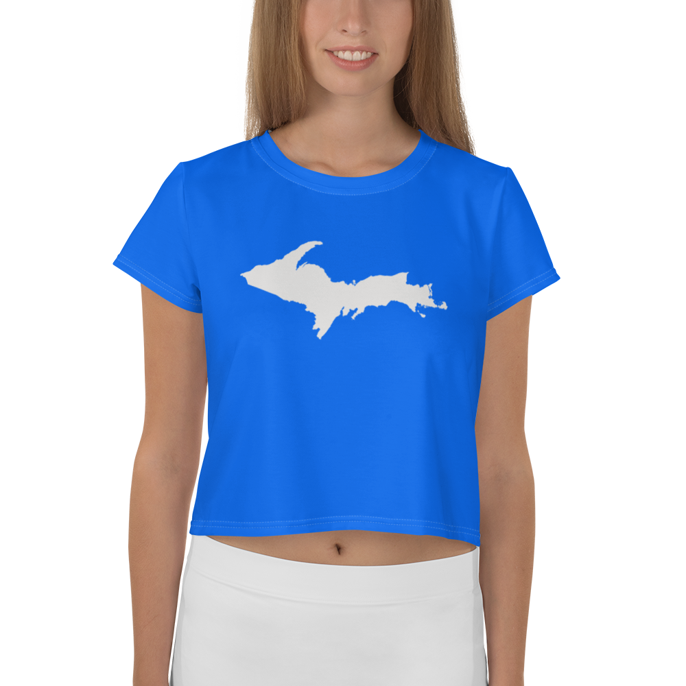 Michigan Upper Peninsula Crop Top (w/ UP Outline) | Sporty - Motor Town Blue