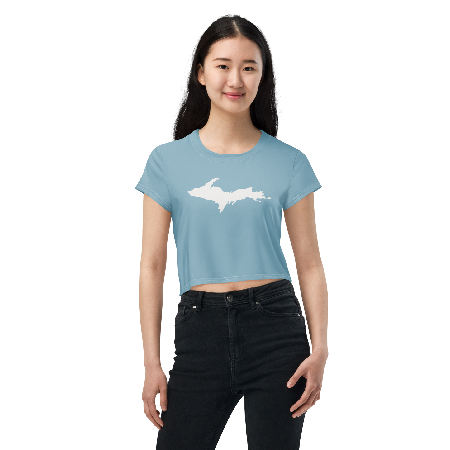 Michigan Upper Peninsula Crop Top (w/ UP Outline) | Sporty - Opal Blue