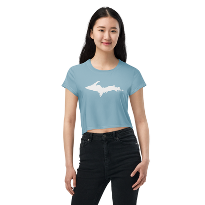 Michigan Upper Peninsula Crop Top (w/ UP Outline) | Sporty - Opal Blue