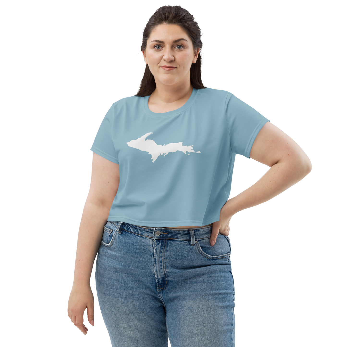 Michigan Upper Peninsula Crop Top (w/ UP Outline) | Sporty - Opal Blue