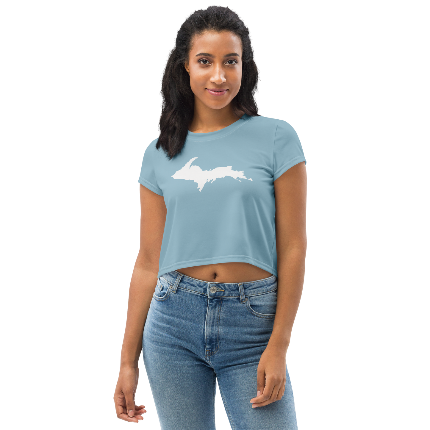 Michigan Upper Peninsula Crop Top (w/ UP Outline) | Sporty - Opal Blue