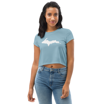 Michigan Upper Peninsula Crop Top (w/ UP Outline) | Sporty - Opal Blue