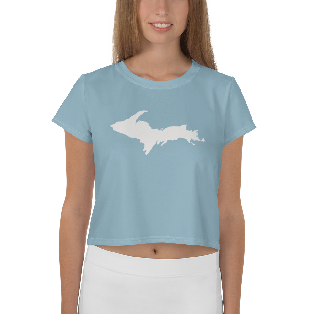 Michigan Upper Peninsula Crop Top (w/ UP Outline) | Sporty - Opal Blue