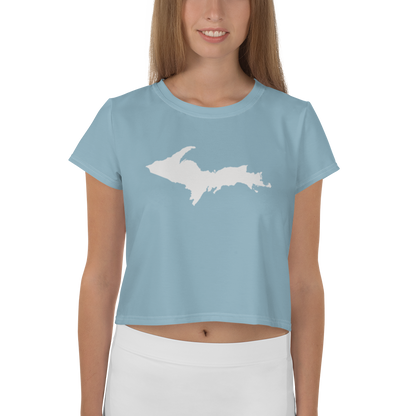 Michigan Upper Peninsula Crop Top (w/ UP Outline) | Sporty - Opal Blue