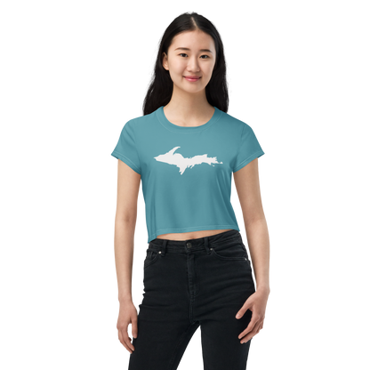 Michigan Upper Peninsula Crop Top (w/ UP Outline) | Sporty - Lake Huron Blue