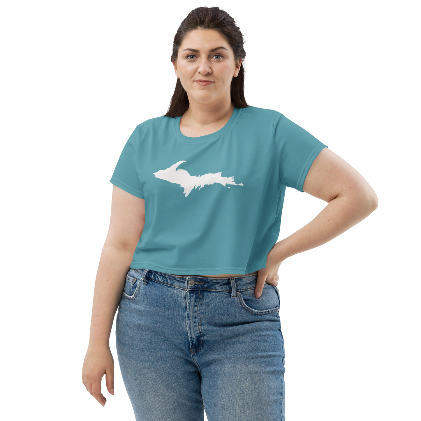 Michigan Upper Peninsula Crop Top (w/ UP Outline) | Sporty - Lake Huron Blue