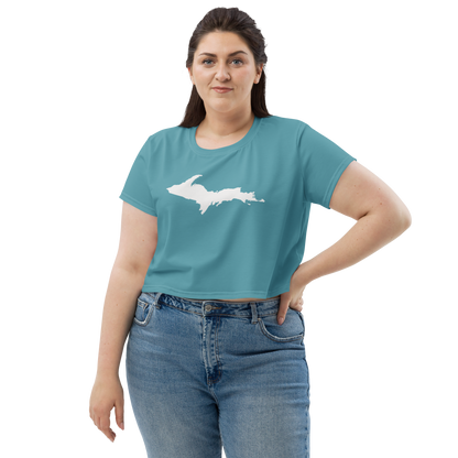 Michigan Upper Peninsula Crop Top (w/ UP Outline) | Sporty - Lake Huron Blue