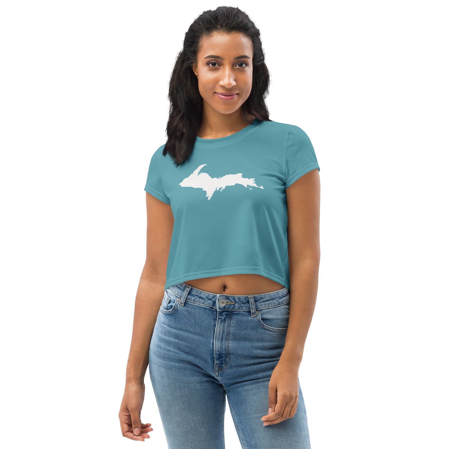 Michigan Upper Peninsula Crop Top (w/ UP Outline) | Sporty - Lake Huron Blue