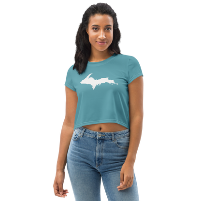 Michigan Upper Peninsula Crop Top (w/ UP Outline) | Sporty - Lake Huron Blue