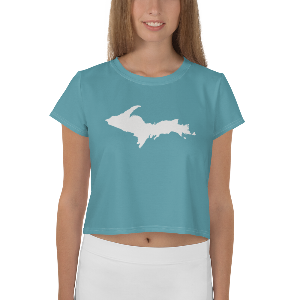 Michigan Upper Peninsula Crop Top (w/ UP Outline) | Sporty - Lake Huron Blue