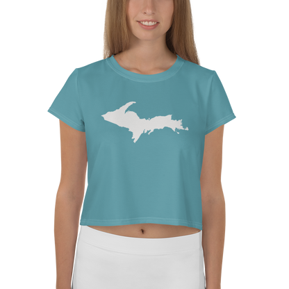 Michigan Upper Peninsula Crop Top (w/ UP Outline) | Sporty - Lake Huron Blue