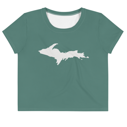 Michigan Upper Peninsula Crop Top (w/ UP Outline) | Sporty - Copper Green