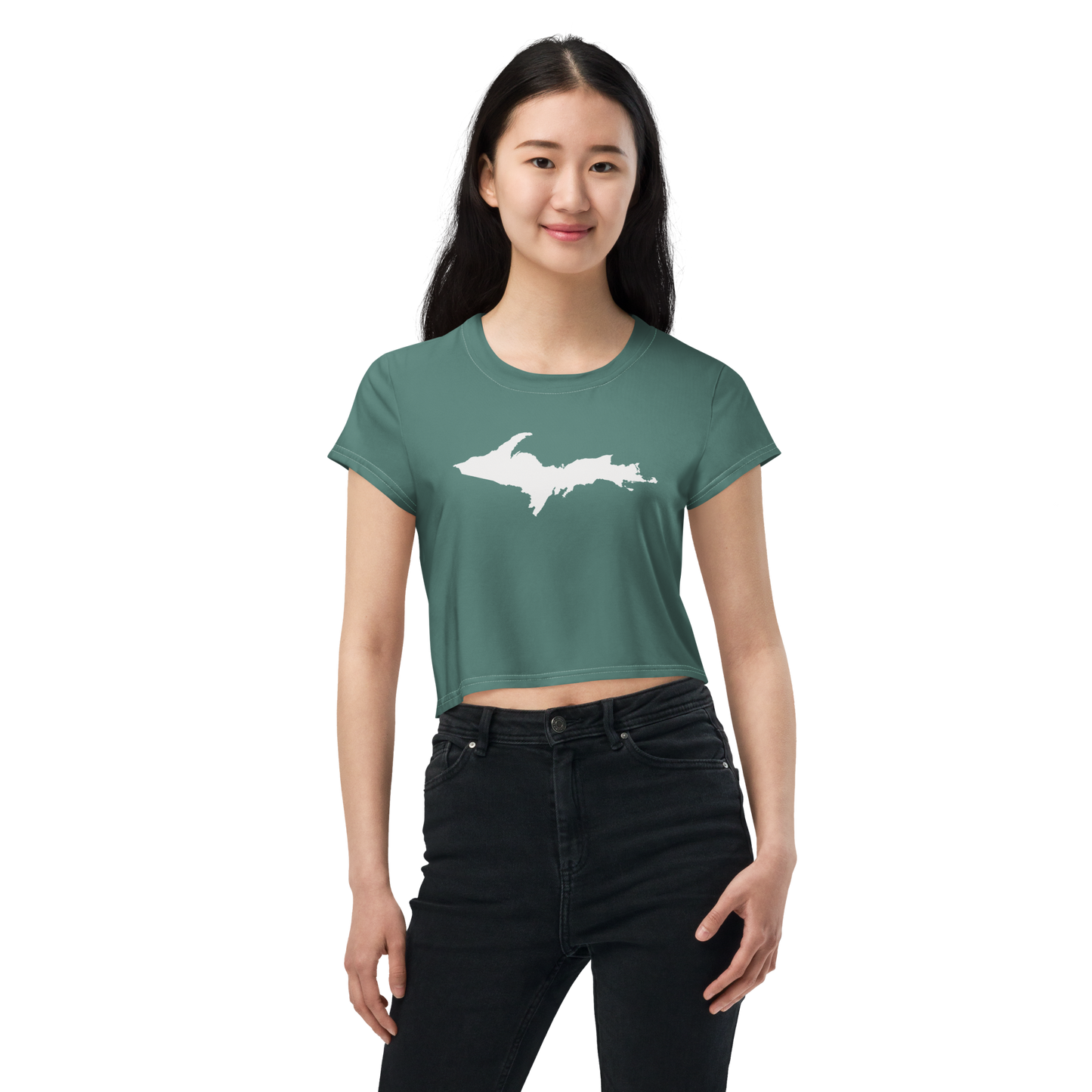 Michigan Upper Peninsula Crop Top (w/ UP Outline) | Sporty - Copper Green