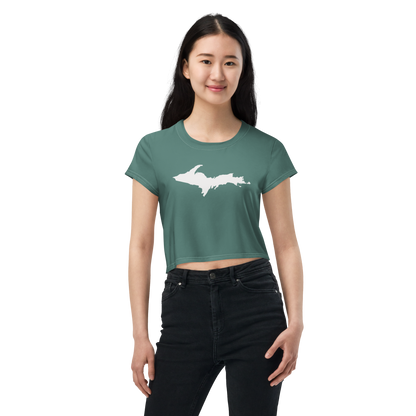 Michigan Upper Peninsula Crop Top (w/ UP Outline) | Sporty - Copper Green