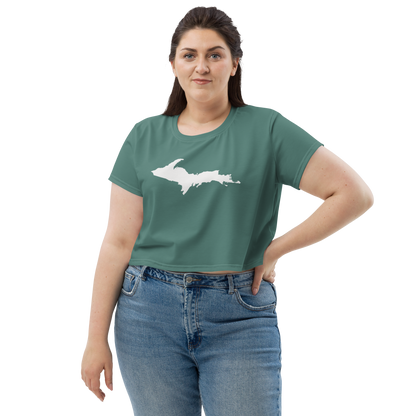 Michigan Upper Peninsula Crop Top (w/ UP Outline) | Sporty - Copper Green