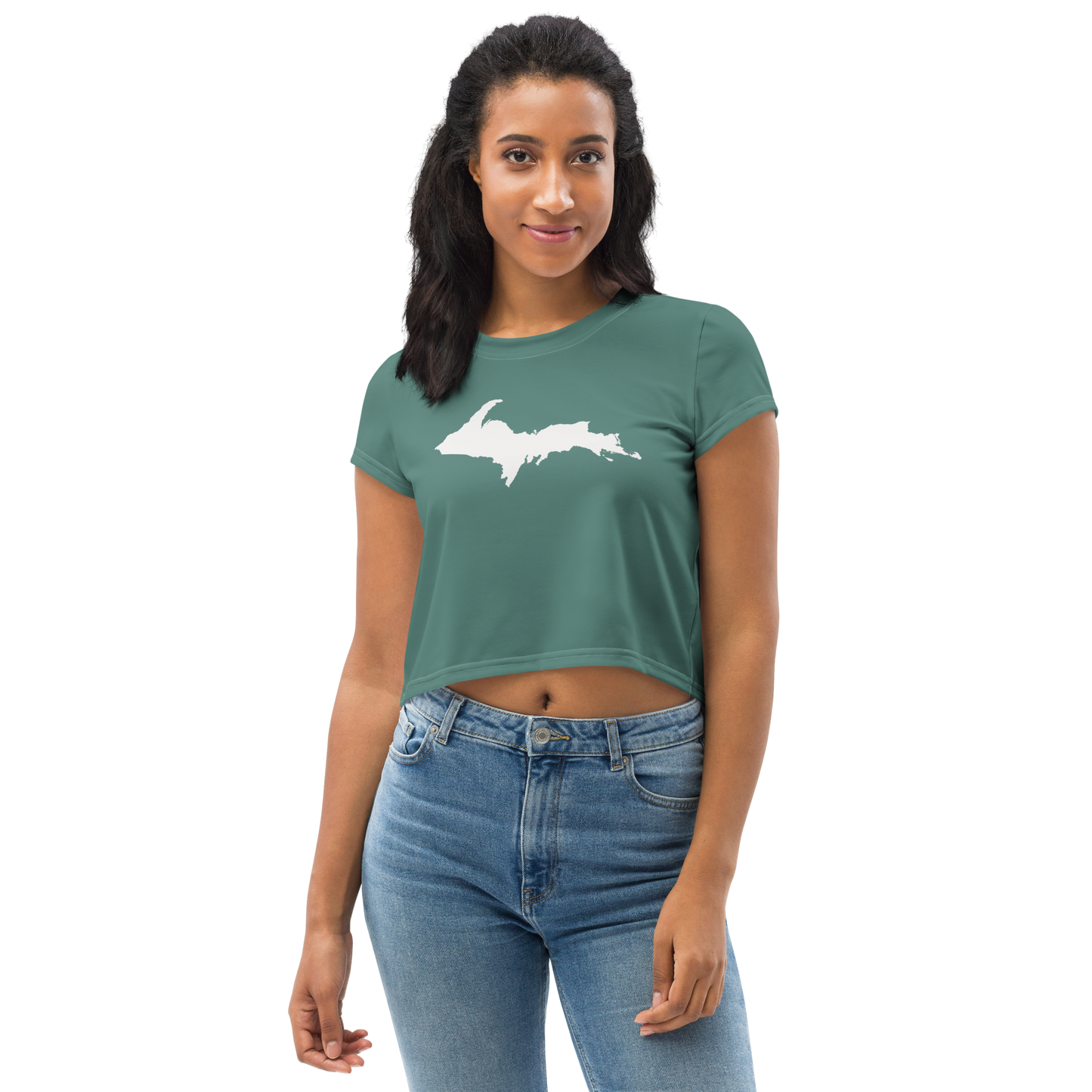 Michigan Upper Peninsula Crop Top (w/ UP Outline) | Sporty - Copper Green