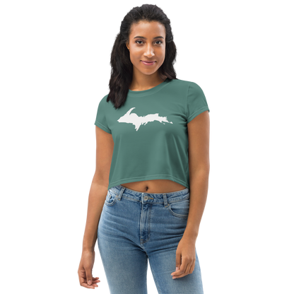 Michigan Upper Peninsula Crop Top (w/ UP Outline) | Sporty - Copper Green